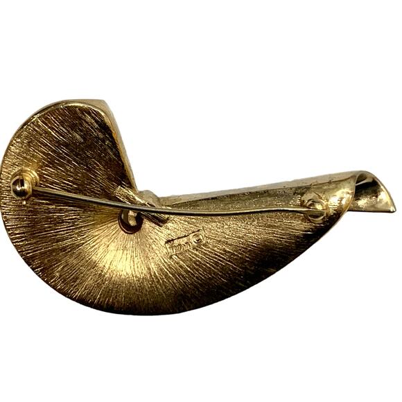 50s 60s Crown Trifari Mid Century Modernist Abstract Gold Brooch | 2.75" - Picture 7 of 10